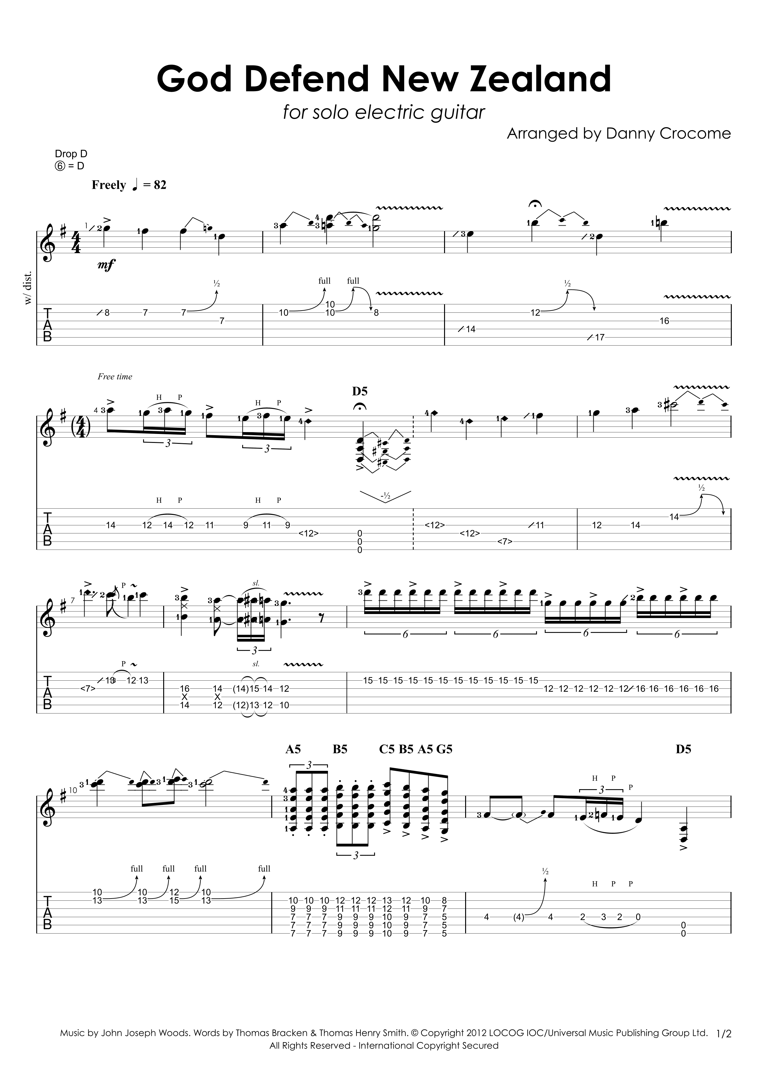 God Defend New Zealand (for solo electric guitar) (arr. Danny Crocome)