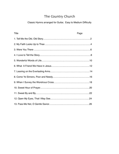 Country Church, Classic Hymns arranged for Guitar, Easy to Medium Difficulty