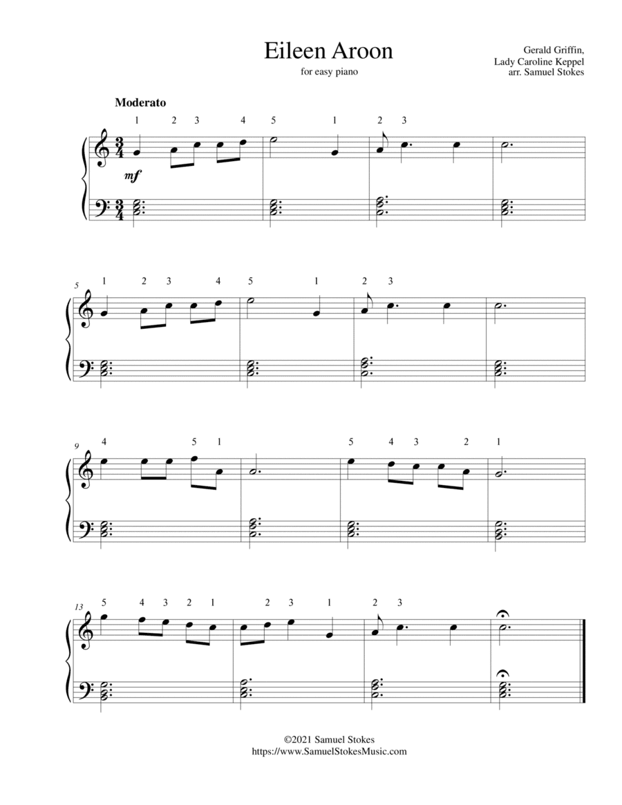 Eileen Aroon - for easy piano (arr. Samuel Stokes)