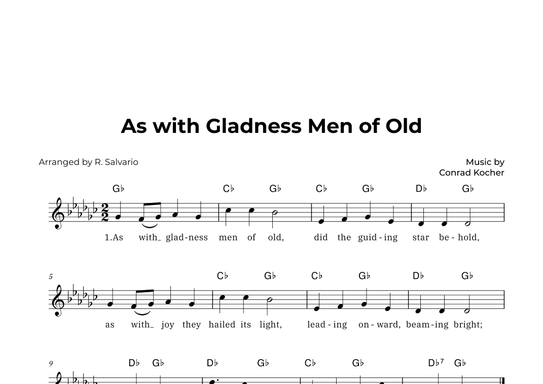 As with Gladness Men of Old (Key of G-Flat Major) (arr. R. Salvario)