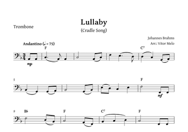 Brahms Lullaby -  Solo Trombone (arr. Vitor Melo)