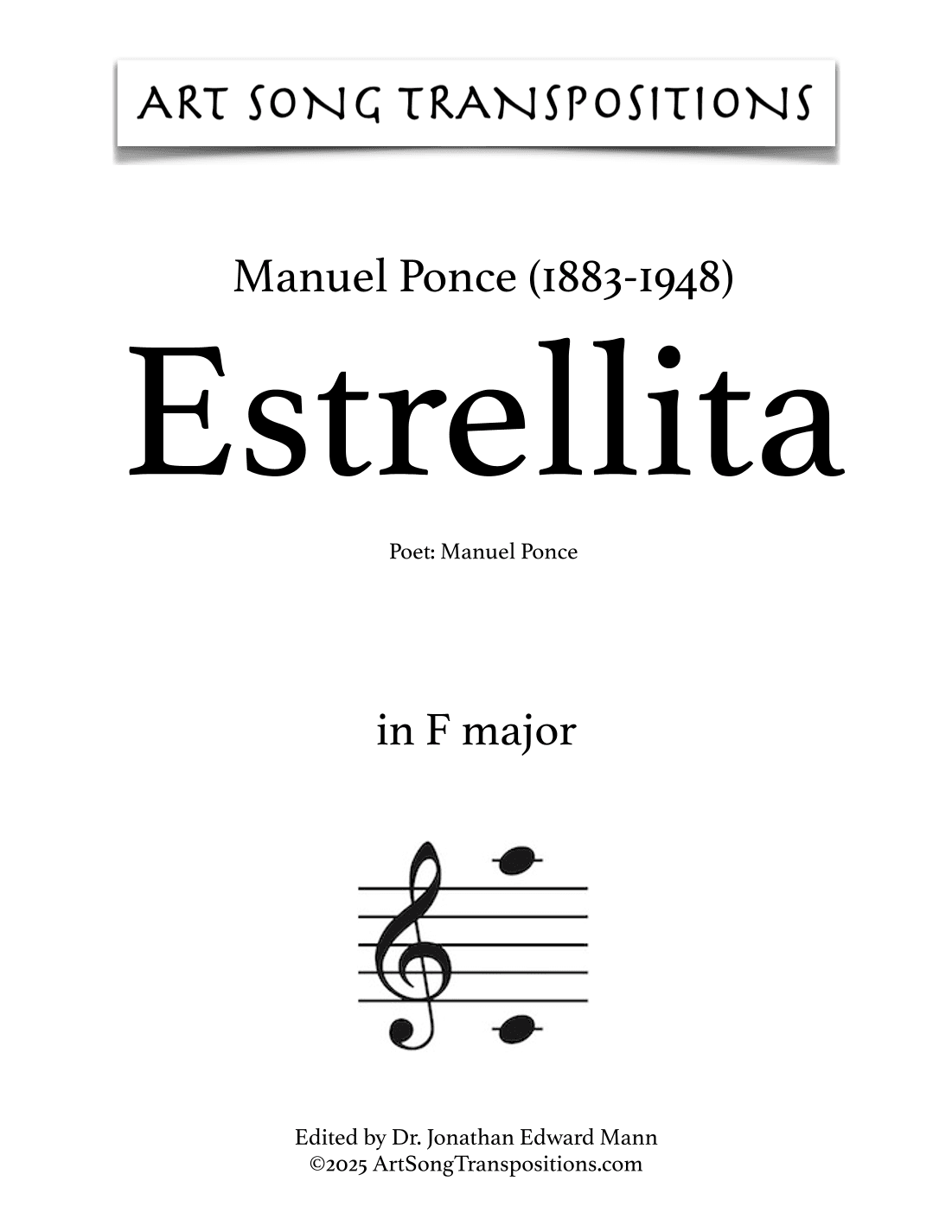 PONCE: Estrellita (transposed to F major) (arr. ArtSongTranspositions.com)