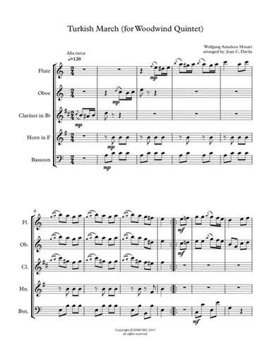 Turkish March for Woodwind Quintet (Rondo Alla Turca) (arr. Juan C. Davila)