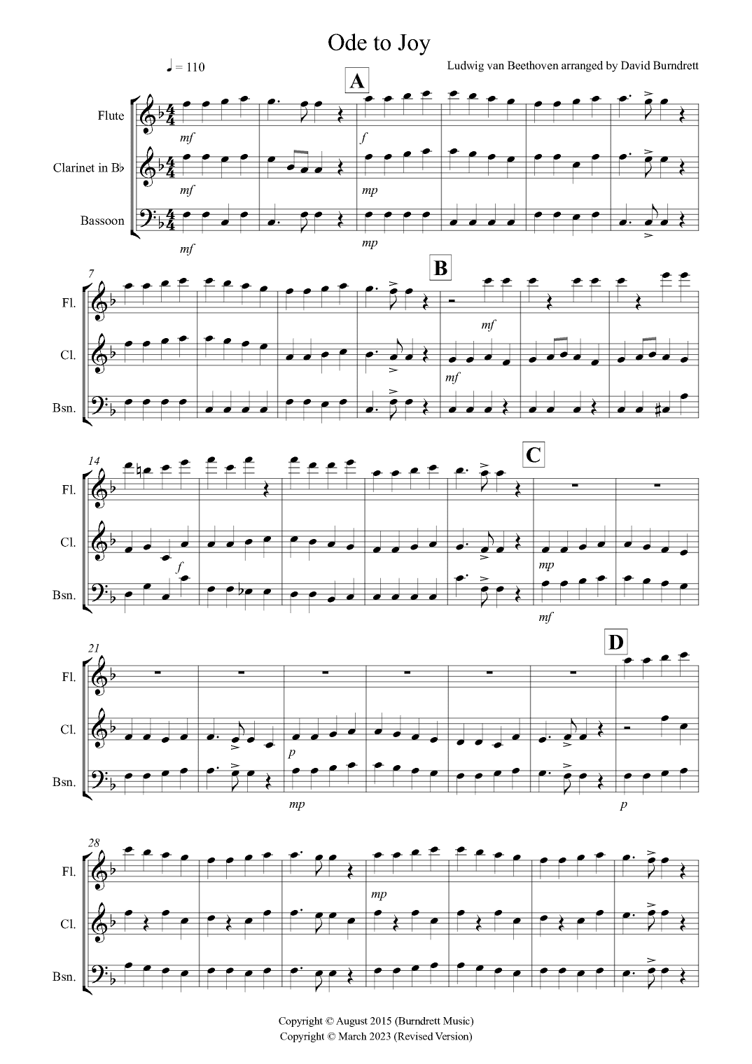 Ode to Joy for Wind Trio (arr. David Burndrett)