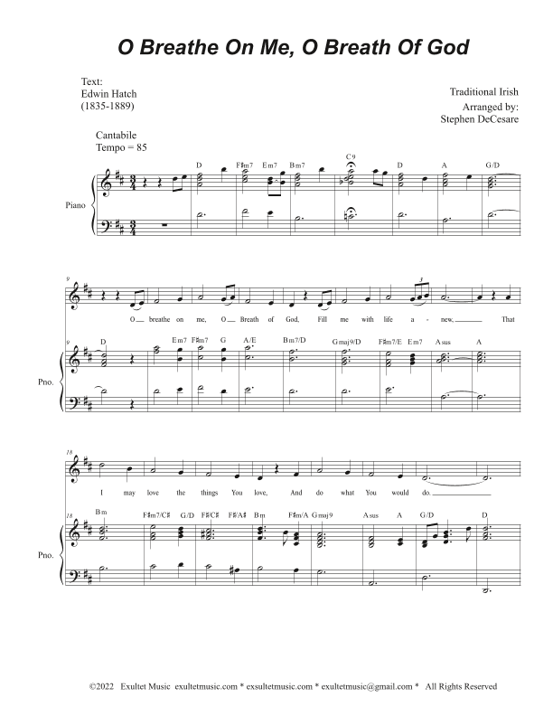 O Breathe On Me, O Breath Of God (Unison choir) (arr. Stephen DeCesare)