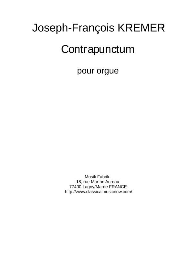 Joseph-François Kremer: Contrapunctum for organ