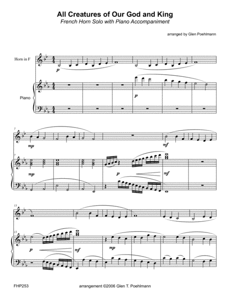 ALL CREATURES OF OUR GOD AND KING - HORN SOLO with Piano Accompaniment (arr. Glen Poehlmann)