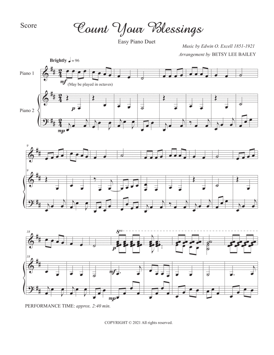 Count Your Blessing - Easy Piano Duet (arr. Betsy Lee Bailey)