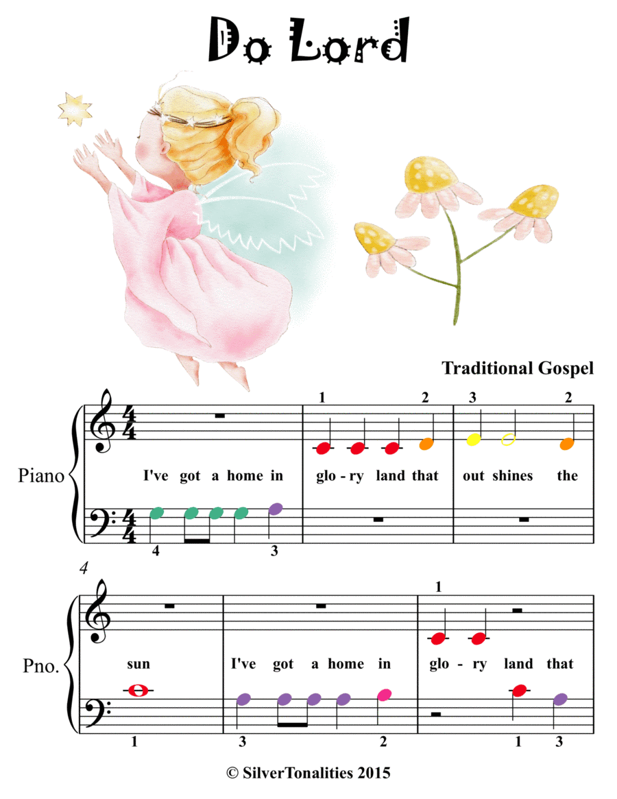Do Lord Beginner Piano Sheet Music with Colored Notes (arr. SilverTonalities)
