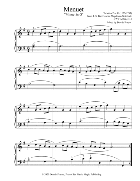 Menuet (Minuet in G) (arr. Presto! It's Music Magic Publishing)