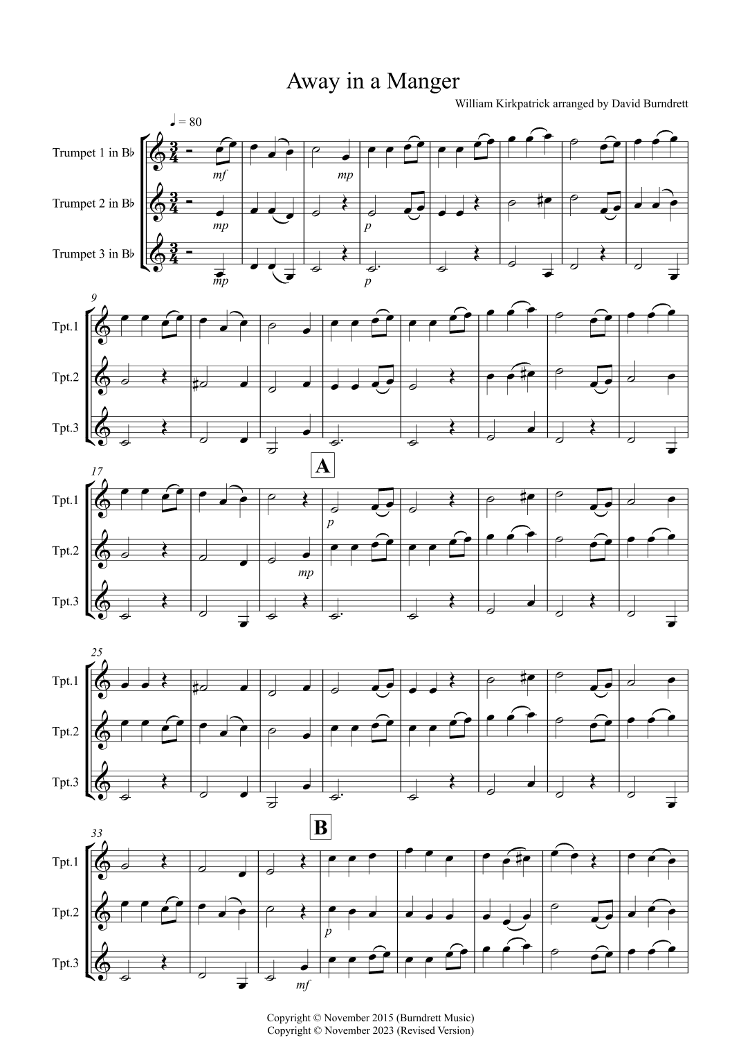 Away in a Manger for Trumpet Trio (arr. David Burndrett)