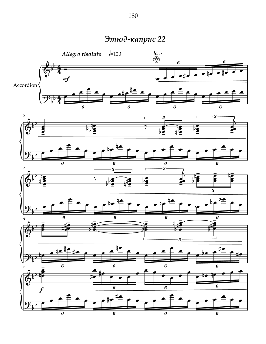 Etude-caprice #22 for free bass button accordion.