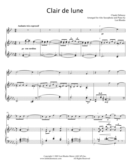 Debussy - Clair de Lune, for Alto Saxophone and Piano (arr. Len Rhodes)