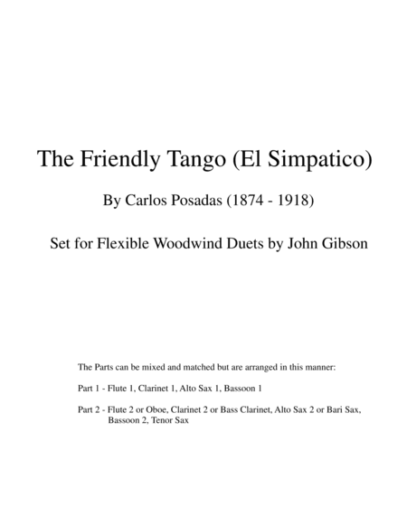 The Friendly Tango by Carlos Posadas set for flexible woodwind duets (arr. John Gibson)