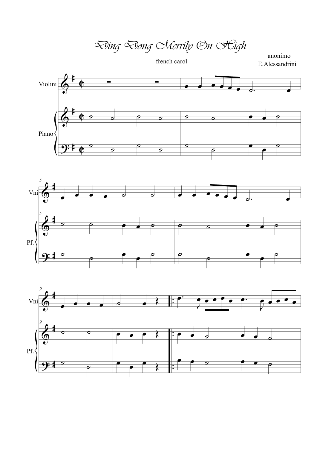 Ding Dong Merrily on high. Violin and piano duo (arr. Ester Alessandrini)