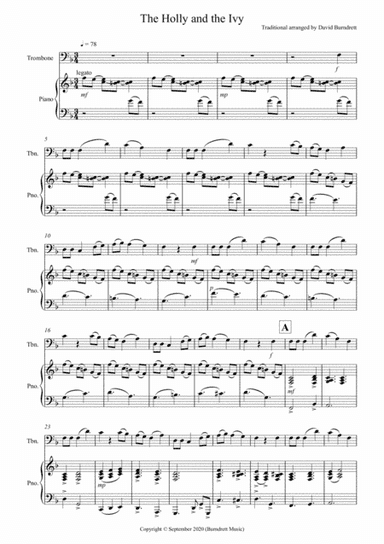 The Holly and the Ivy for Trombone and Piano (arr. David Burndrett)