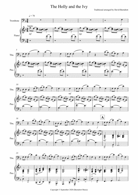The Holly and the Ivy for Trombone and Piano (arr. David Burndrett)