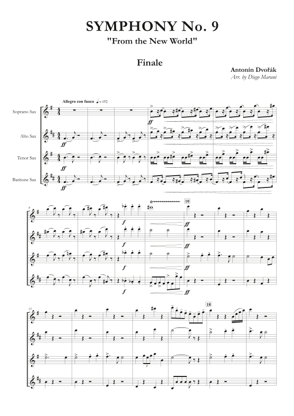 Finale from Symphony No. 9 "From the New World" for Saxophone Quartet (arr. Diego Marani)