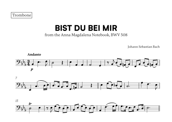 Bist du bei Mir (BWV 508) (for Trombone) (arr. Cadenza Editions)