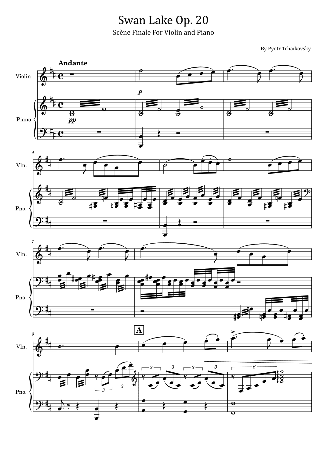 Tchaikovsky - Swan Lake Op 20 in D - Scène Finale - For Violin and Piano (arr. poon)