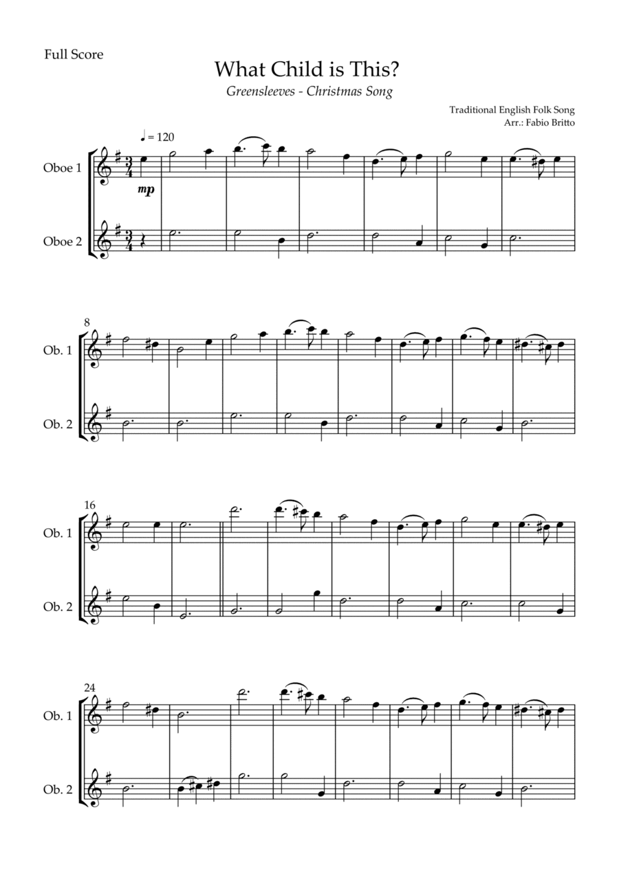 What Child is This? - Greensleeves (Christmas Song) for Oboe Duo (arr. Fabio Britto)