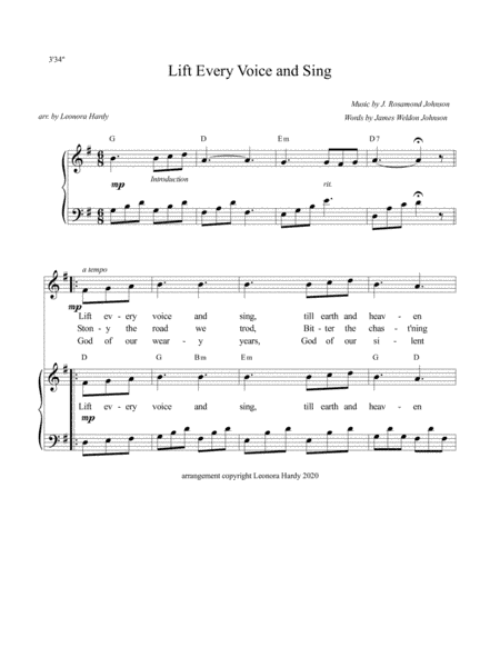 Lift Every Voice and Sing - Voice and Piano (arr. Leonora Hardy)