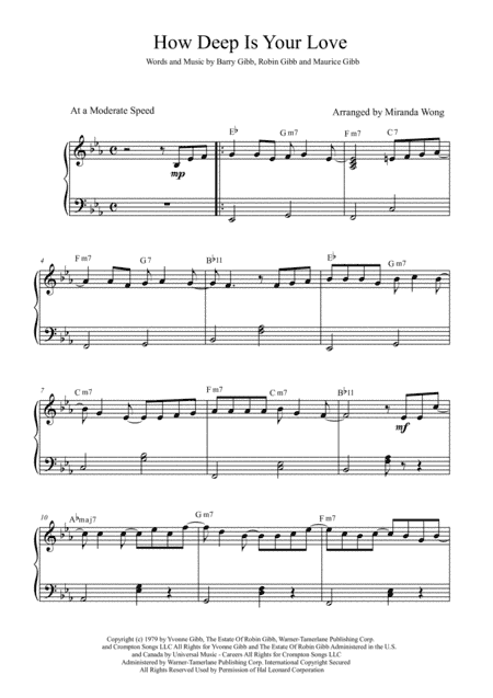 How Deep Is Your Love  from the Motion Picture SATURDAY NIGHT FEVER (arr. Miranda Wong)