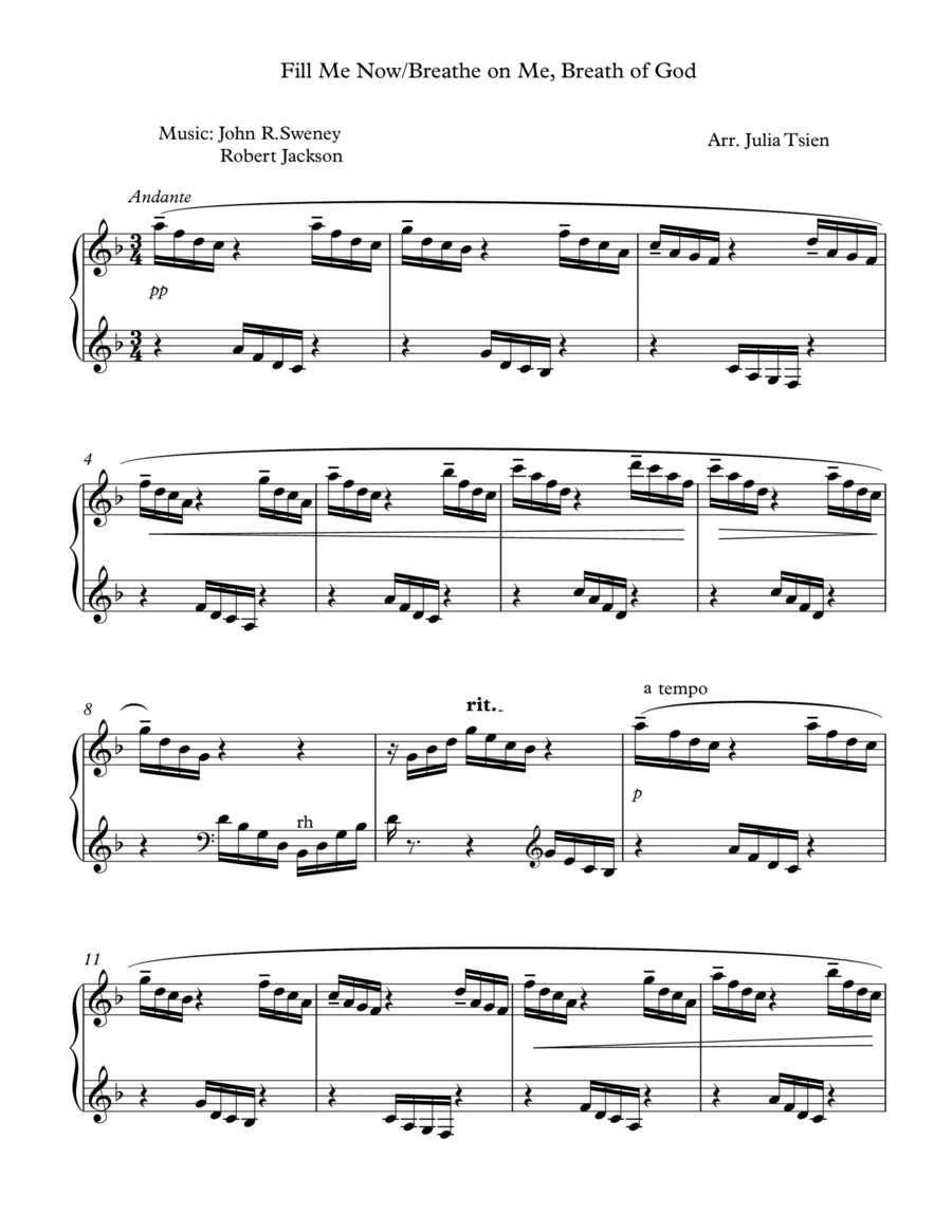Fill Me Now/Breathe on Me, Breath of God, piano solo (arr. julia tsien)