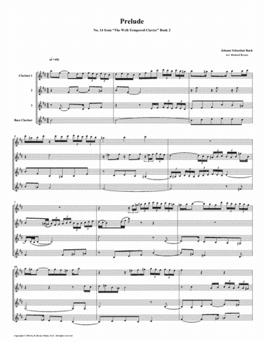Prelude 14 from Well-Tempered Clavier, Book 2 (Clarinet Quartet) (arr. Richard Byrnes)