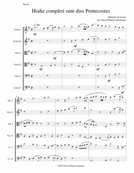 Hodie completi sunt by Orlando di Lasso for string sextet (arr. David Warin Solomons)