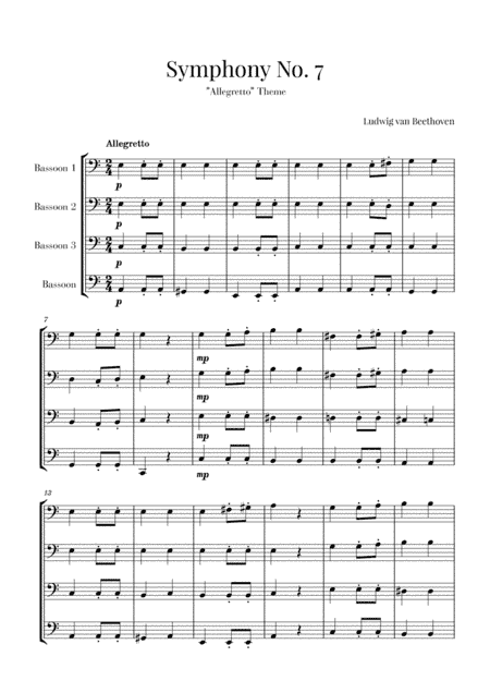 Beethoven - Allegretto (from Symphony No. 7) - for Bassoon quartet (arr. Cadenza Editions)