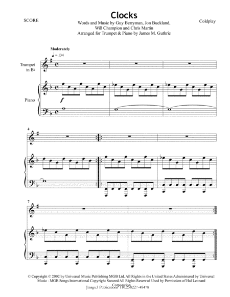 Clocks (arr. James M. Guthrie, ASCAP)