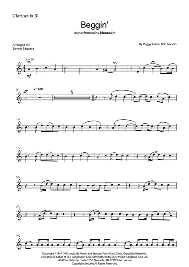 Beggin' (arr. Samuel Sequeira)