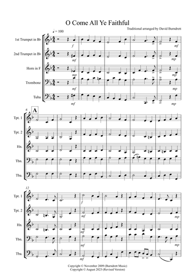 O Come All Ye Faithful for Brass Quintet (arr. David Burndrett)