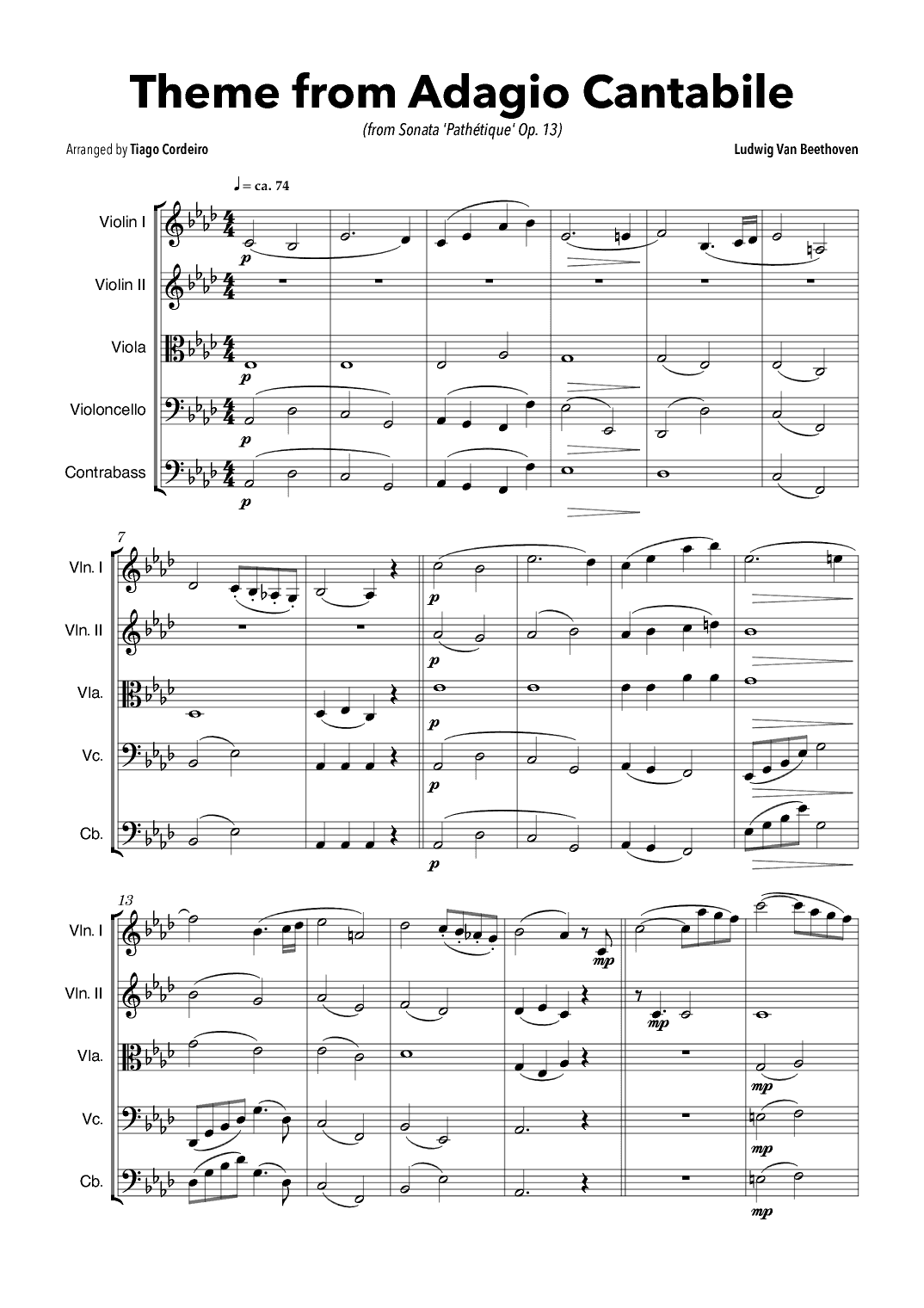Theme From Adagio Cantabile (from Sonata 'Pathétique' Op.13) (arr. Tiago Cordeiro)