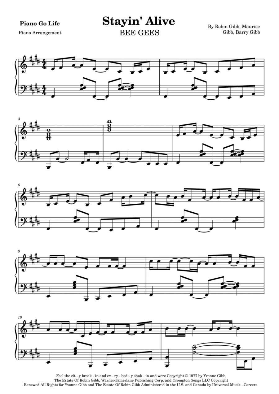 Stayin' Alive (arr. Piano Go Life)