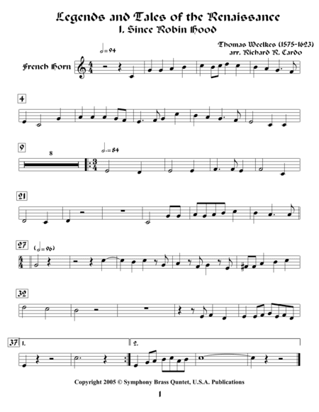 Legends & Tales of the Renaissance (of loss) - 1. Since Robin Hood (French Horn) (arr. Richard R. Cardo)