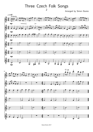 Three Czech Folksongs - 2 (for easy guitar ensemble) (arr. Simon Davies)