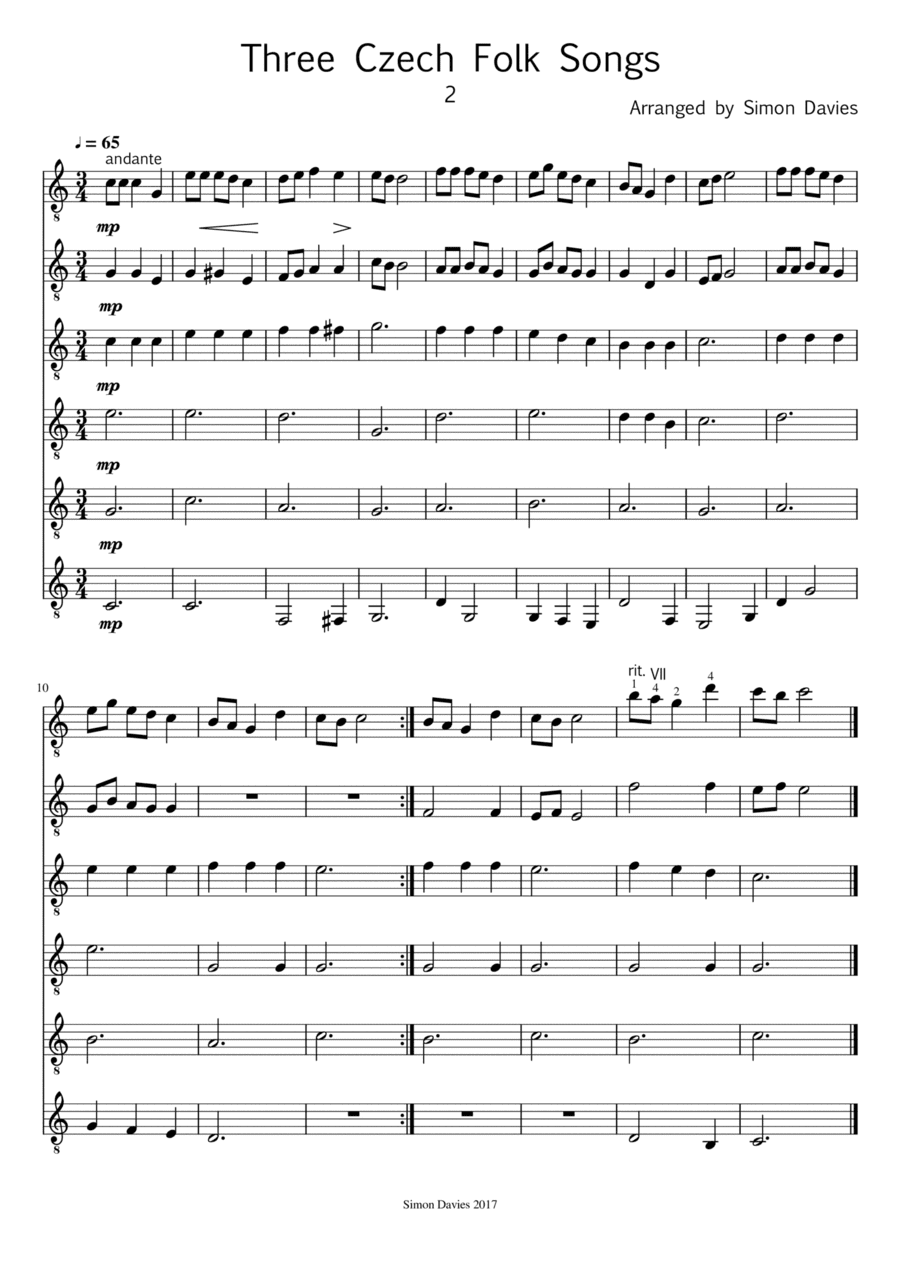 Three Czech Folksongs - 2 (for easy guitar ensemble) (arr. Simon Davies)