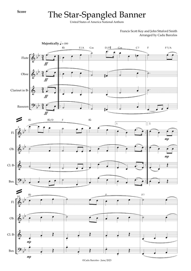 The Star-Spangled Banner - EUA Hymn (Woodwind Quartet) chords (arr. Cadu Barcelos)