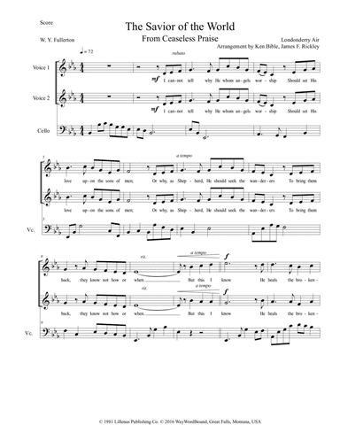 The Savior of the World (Londonderry Air), Vocal Duet, Violoncello (arr. James F. Rickley, Ken Bible)