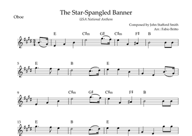 The Star Spangled Banner (USA National Anthem) for Oboe Solo with Chords (E Major) (arr. Fabio Britto)