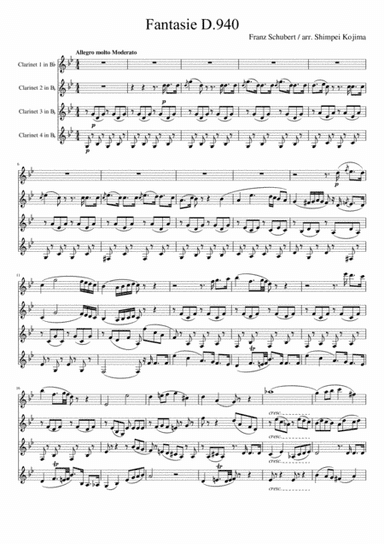 Schubert : Fantasie f-moll D.940 (for 4 B-flat clarinets) (arr. Shimpei Kojima)