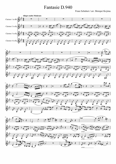 Schubert : Fantasie f-moll D.940 (for 4 B-flat clarinets) (arr. Shimpei Kojima)