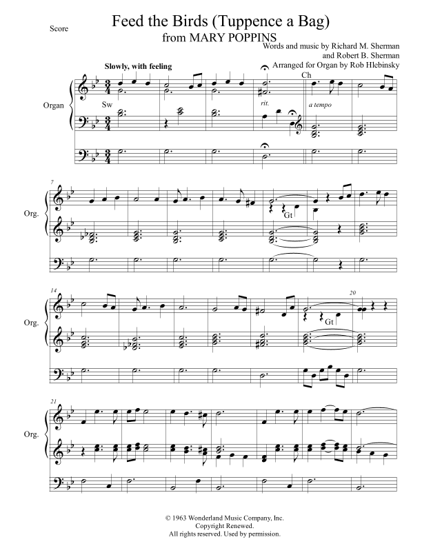 Feed The Birds (tuppence A Bag) (arr. Rob Hlebinsky)