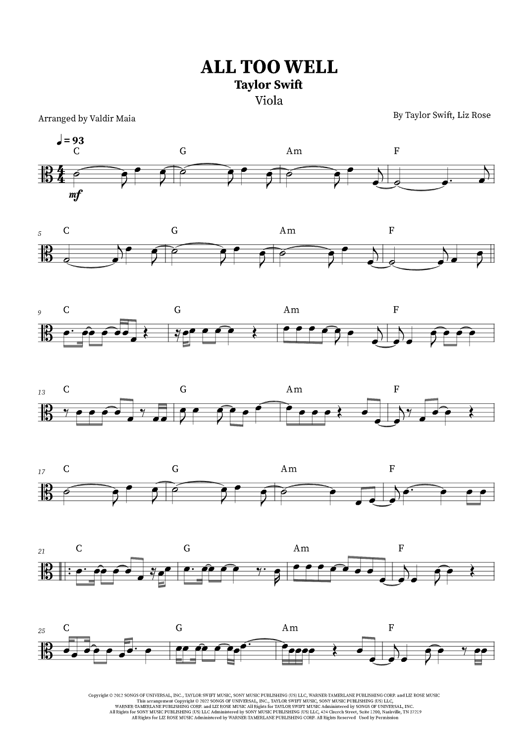 All Too Well (arr. Valdir Maia)