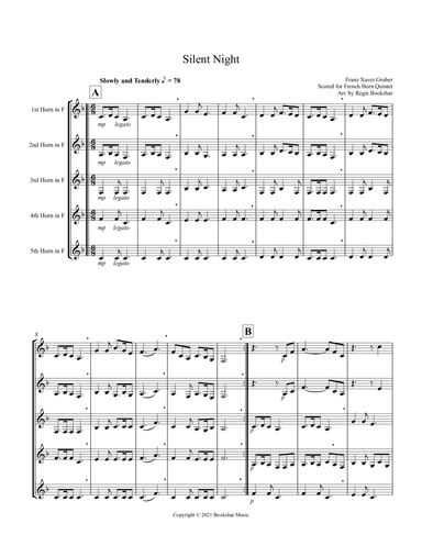 Silent Night (Bb) (French Horn Quintet) (arr. Regis Bookshar)