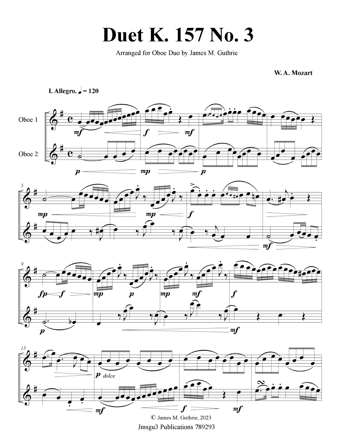 Mozart: Duet K. 157 No. 3 for Oboe Duo (arr. James M. Guthrie)
