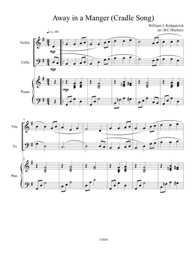 Away in a Manger (Cradle Song) for violin and cello duet with piano accompaniment (arr. B C Dockery)