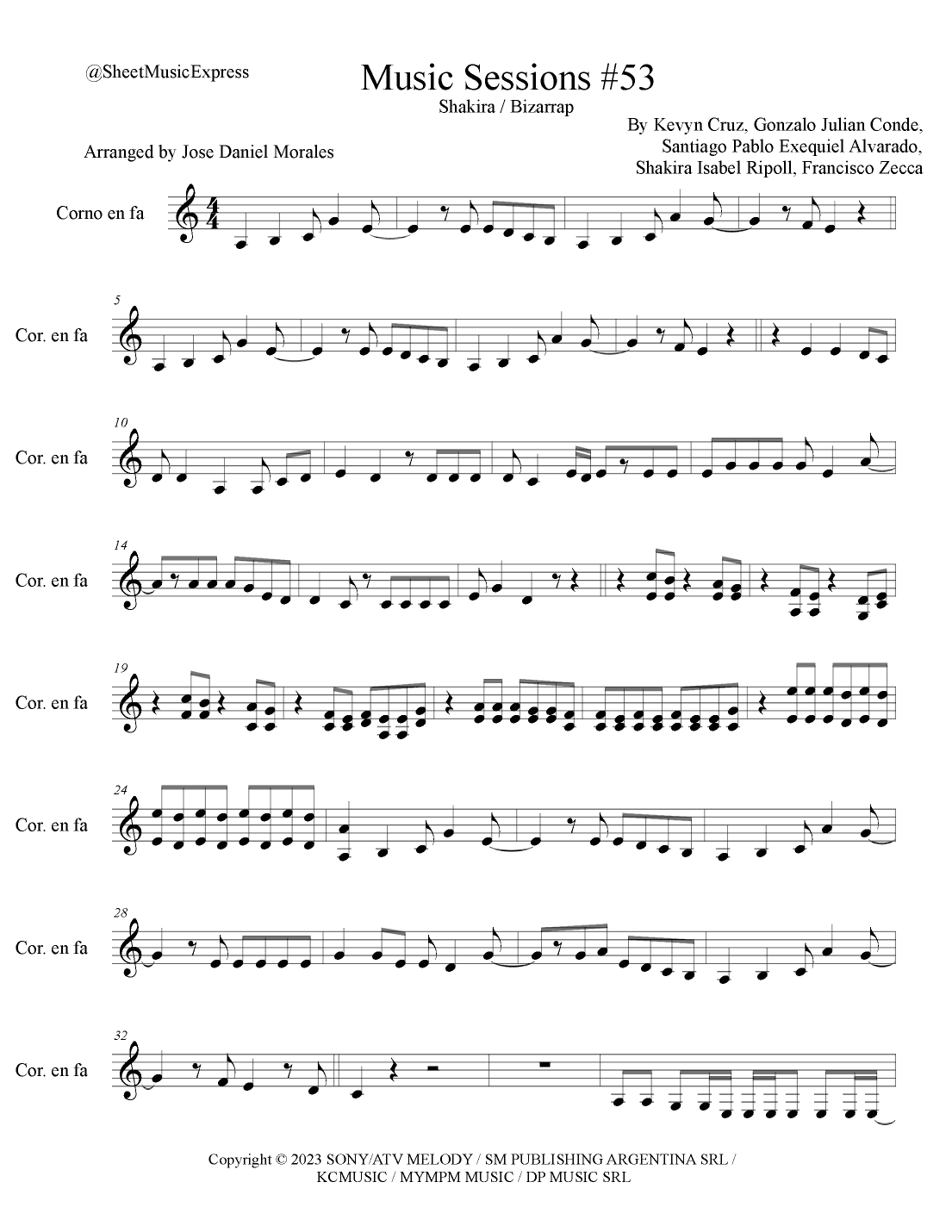 Shakira: Bzrp Music Sessions Vol. 53 (arr. Sheet Music Express)